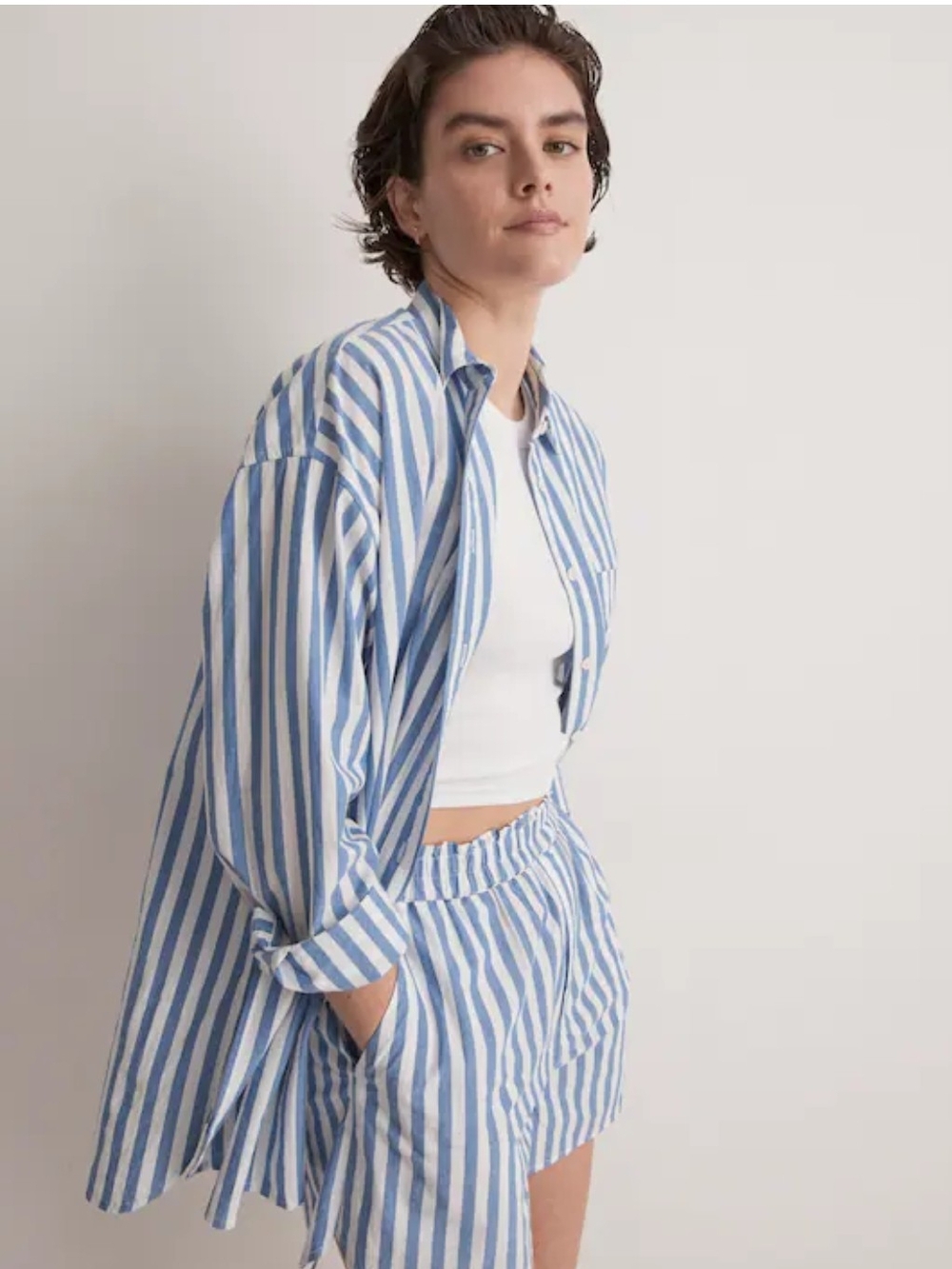 Madewell Sky Blue & White Oversized Stripe Button-Up Shirt - Like New